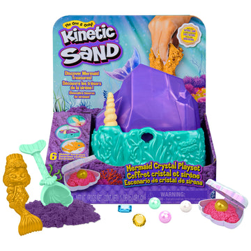 Kinetic Sand, Mermaid Crystal Playset, Over 1lb of Play Sand, Gold Shimmer Sand, Storage and Tools, Sensory Toys for Kids Ages 3