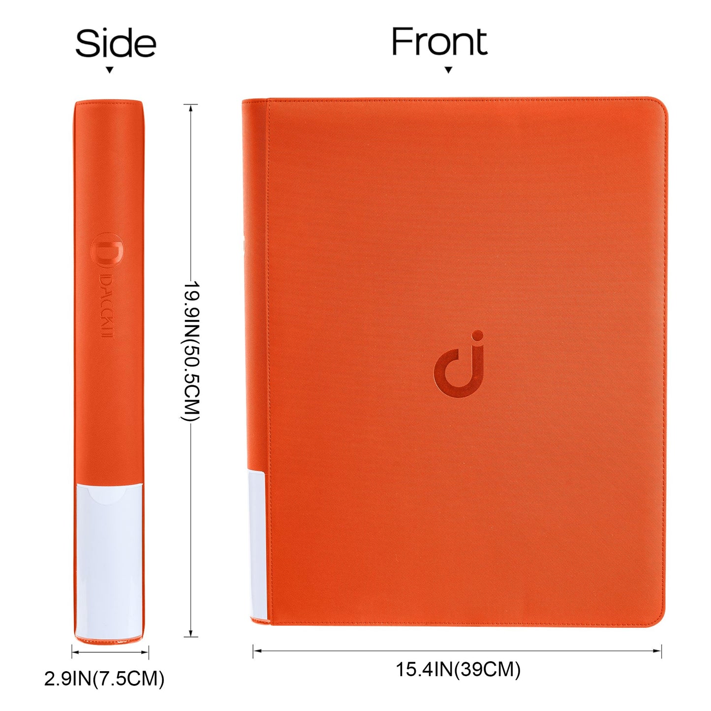 D DACCKIT Toploader Binder  Holds 640 Toploaders - 16-Pocket Top Loader Binder for 3 x 4 Rigid Card Holders for Trading Cards or Sports Cards(Model A Classic Orange)