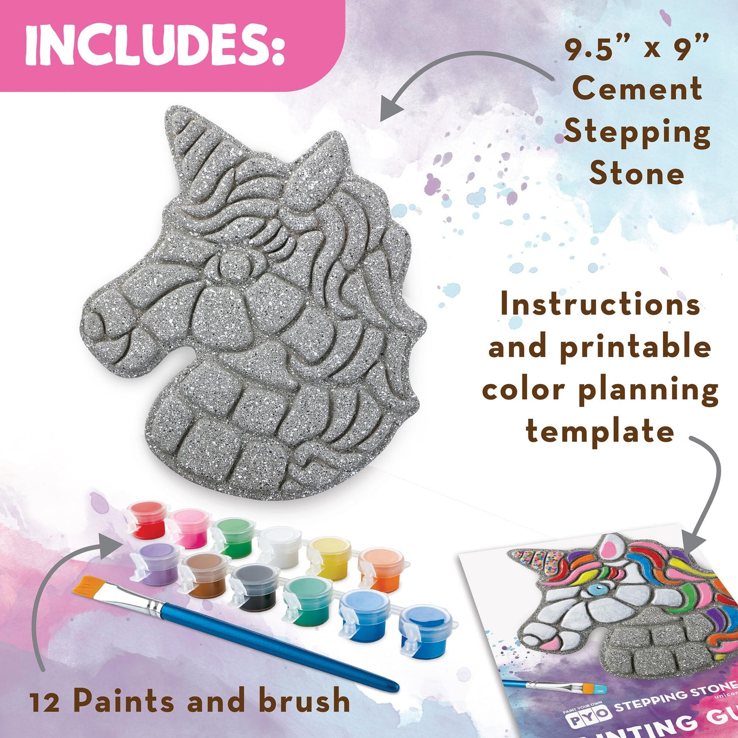 MindWare Paint Your Own Stepping Stone Unicorn Kit - Weatherproof Stone, 10” x 9”, Natural Stone, Model 13818689