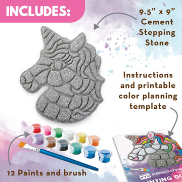 MindWare Paint Your Own Stepping Stone Unicorn Kit - Weatherproof Stone, 10” x 9”, Natural Stone, Model 13818689