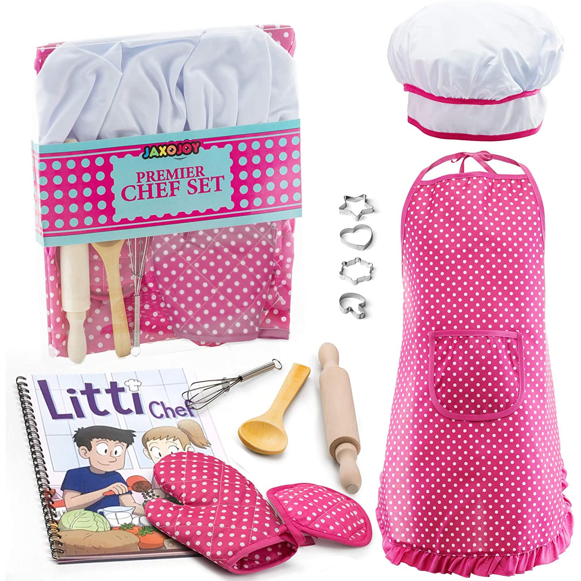 Kids Cooking and Baking Chef Set for Little Girls, Complete Cooking Sets, Toddler Dress Up and Pretend Play Dress Up Clothes for