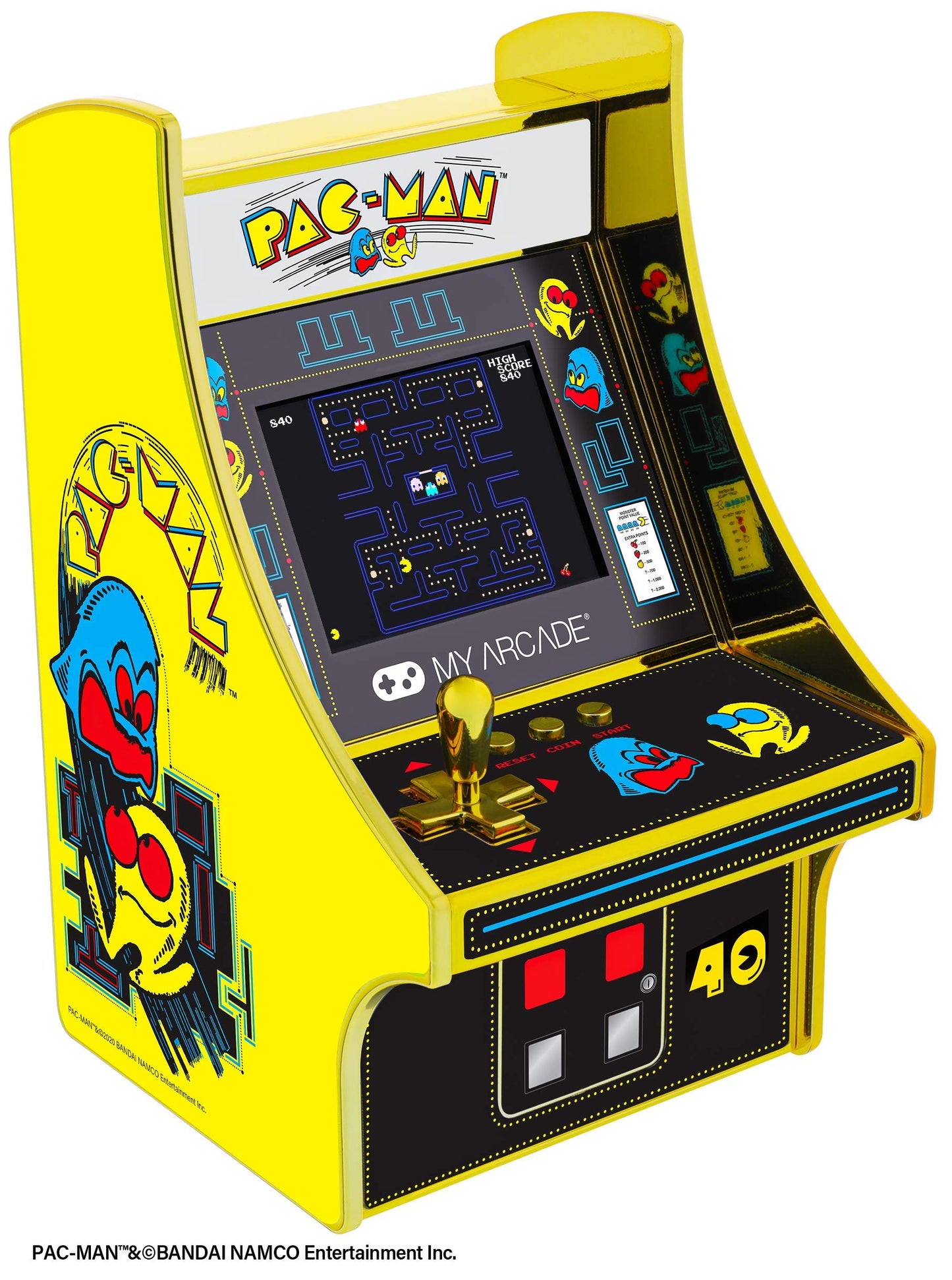 My Arcade Pac-Man 40Th Anniversary Micro Player, Fully Playable, 6.75 Inch Collectible, Full Color, Gold Plated, Battery Or Micr