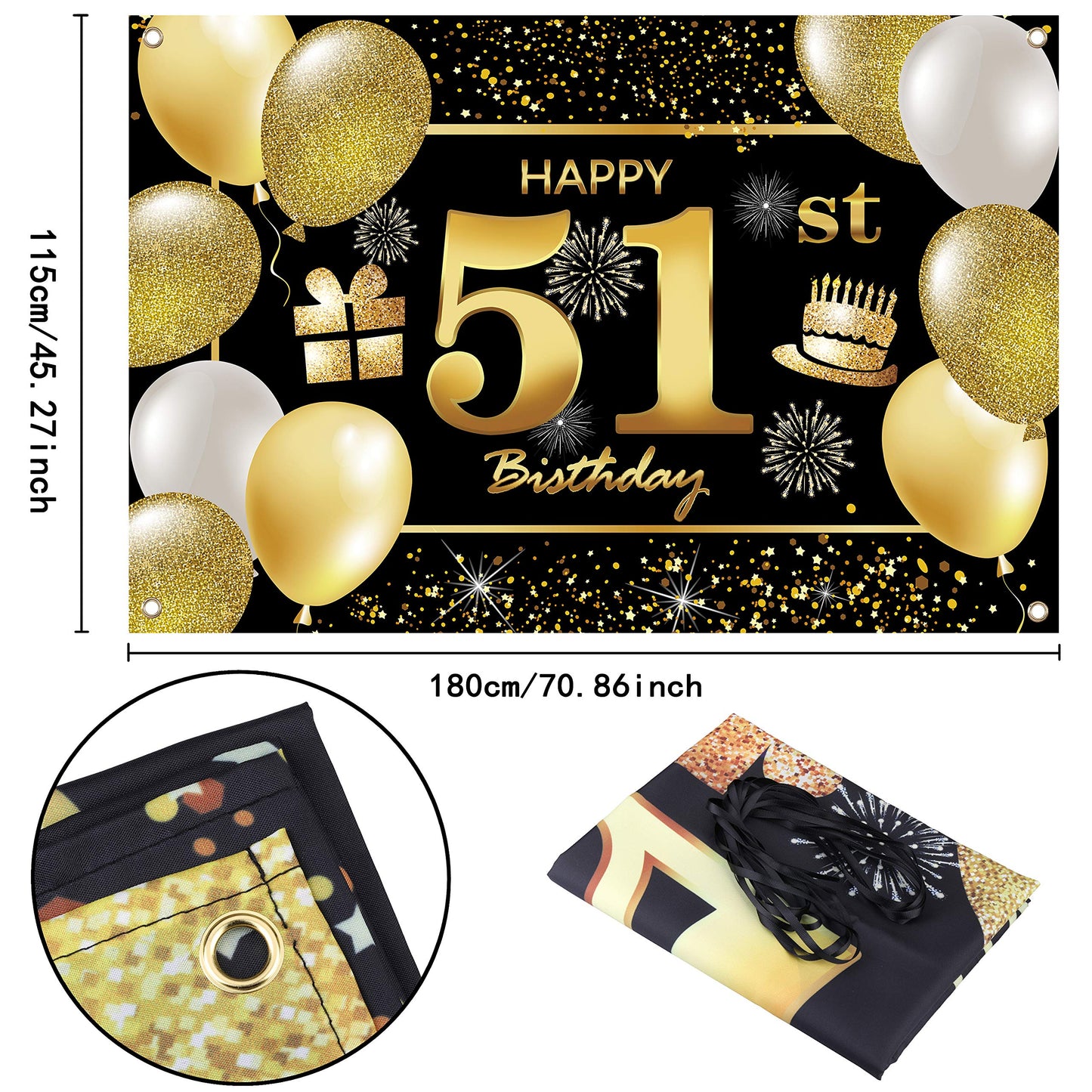 IMISI 51st Happy Birthday Banner - Black Polyester Decorations for Men