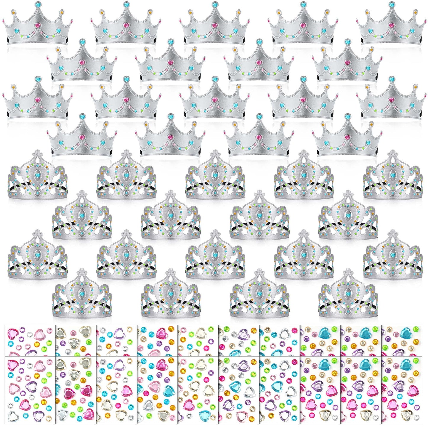 Yaomiao 66 Pieces Foam Princess Tiaras DIY Crowns Kids Party Favors Craft Crystal Diamond Sticker Making Your Own Tiara Girls(Si