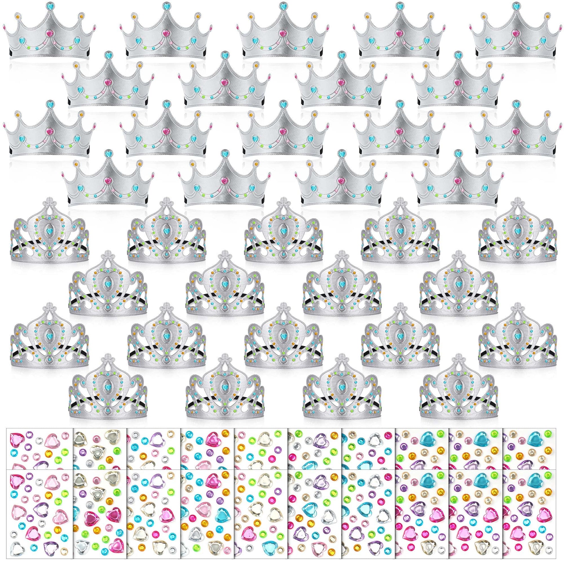 Yaomiao 66 Pieces Foam Princess Tiaras DIY Crowns Kids Party Favors Craft Crystal Diamond Sticker Making Your Own Tiara Girls(Si