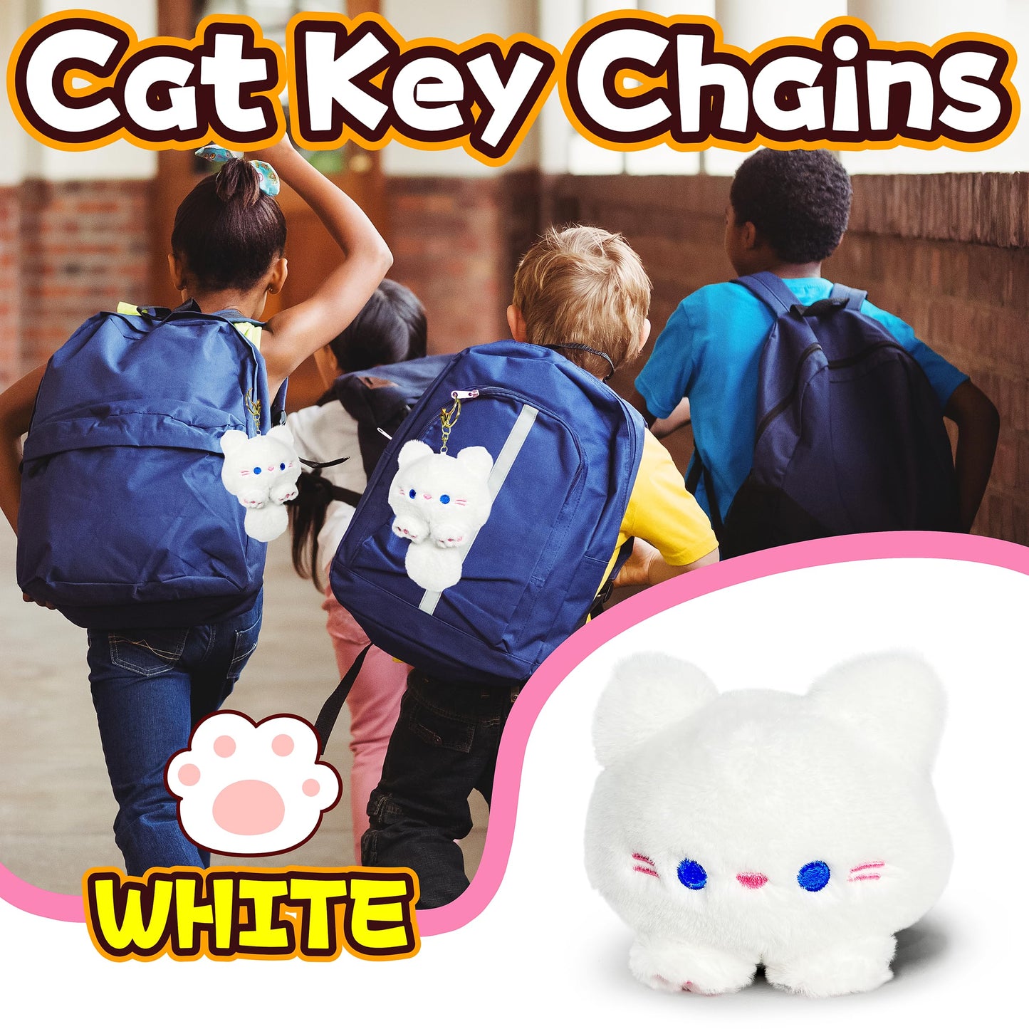 White Cat Stuffed Animals, Kawaii Cat Plushies For Girls And Boys, Soft Cats Mini Plush Toy Keychain, Fun Cuddly Plush Toys For