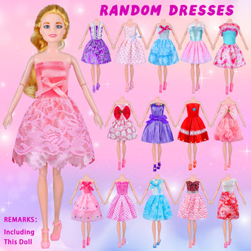 79 Pcs Doll Clothes And Accessories With Doll, Princess Gowns, Fashion Dresses, Slip Dresses, Top, Pants, Jumpsuit, Swimsuits, Shoes, Hangers, Doll Dress Up Toys For Girls Kids Toddlers Toy Gifts