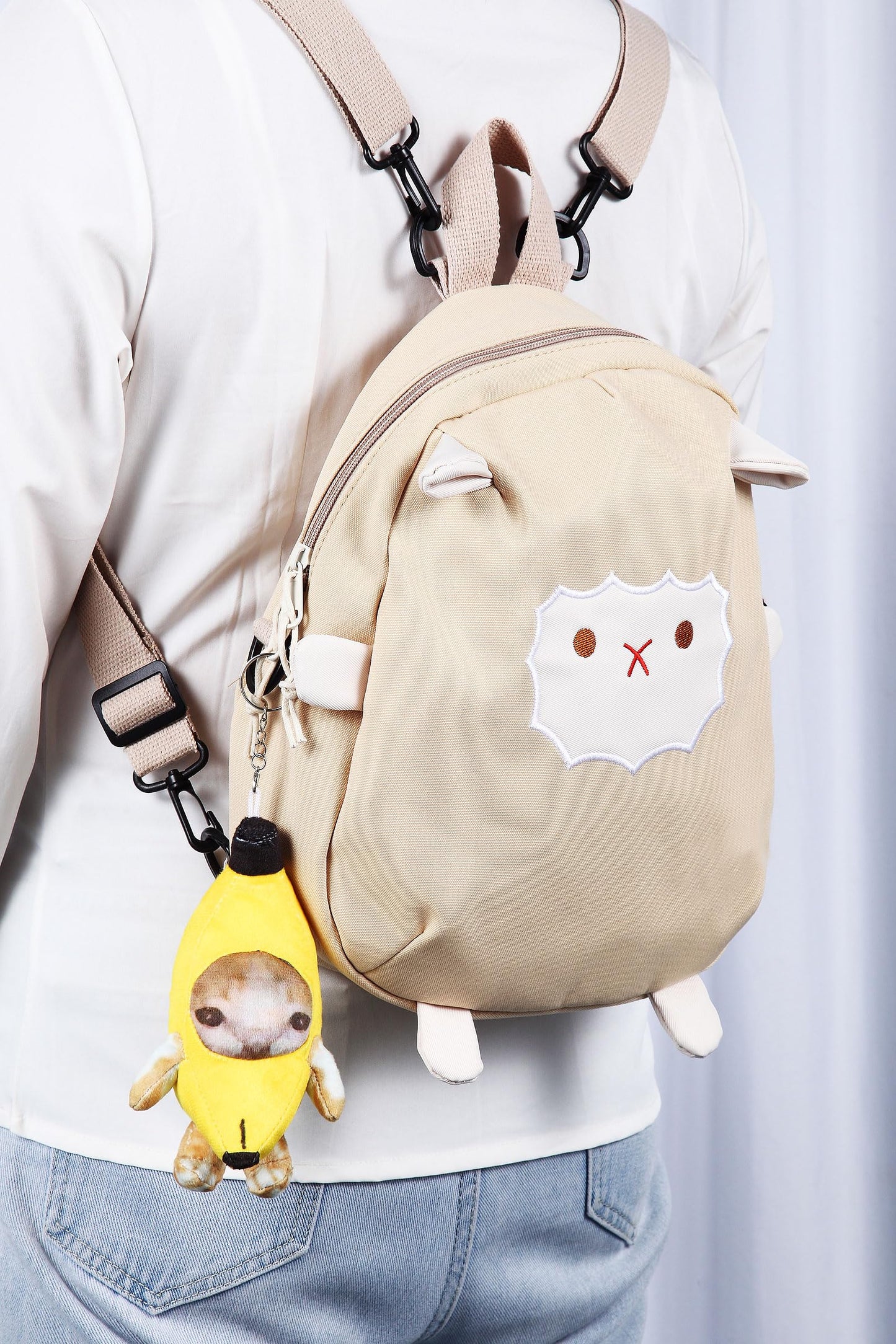 Crying Banana Cat Plush Keychain, Happy Funny Baby Sound Cat Stuffed Animal Ornaments (Happy)