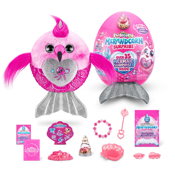 Rainbocorns Mermaidcorn Plush - Flamingo, Series 1, Cotton Stuffed Animal with Surprises, Stickers & Magic Sands for Girls 3+