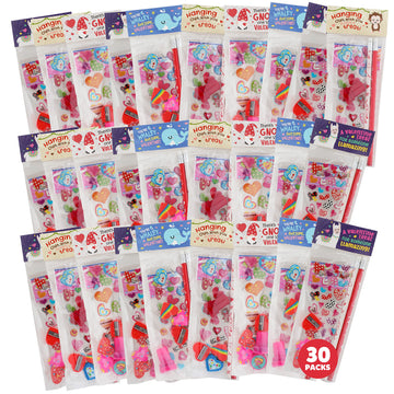 Funeta 30 Pack Valentines Day Stationery, Kids Class Party Favor Cards Set and Gifts for School Classmates, Each Includes 2 Penc