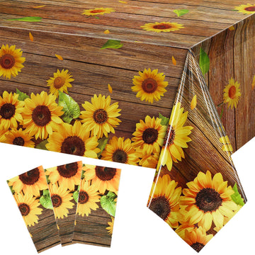Breling Sunflower Wood Grain Tablecloth Plastic Rustic Sunflower Tablecloth Vintage Wood Grain Table Covers For Indoor Outdoor B