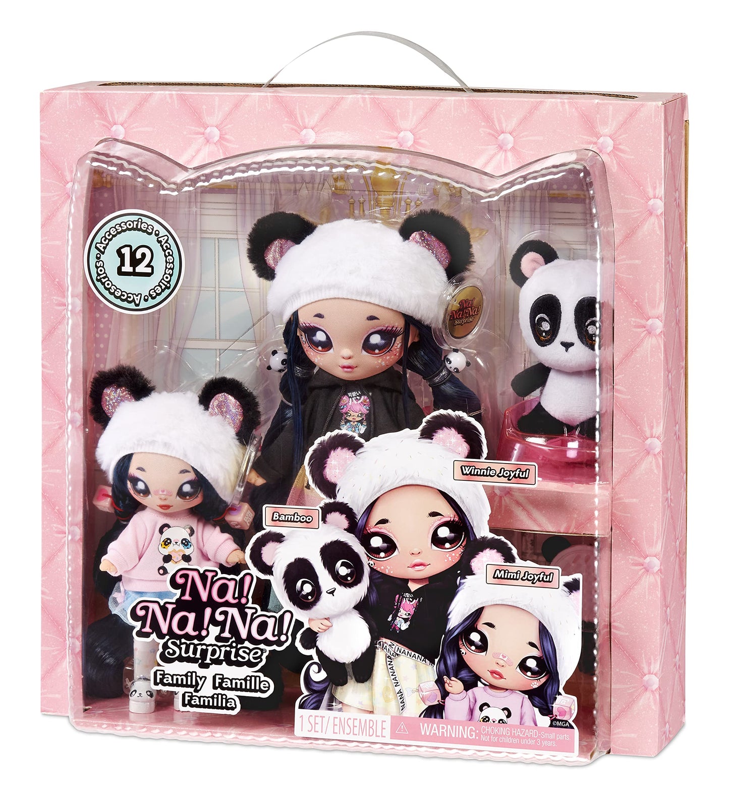 Na! Na! Surprise Family Soft Doll Set With 2 Fashion Dolls And 1 Pet Panda Features 12 Accessories, Long Hair Dolls In Removable Fashions And Accessories With Adorable Plush Pet Panda