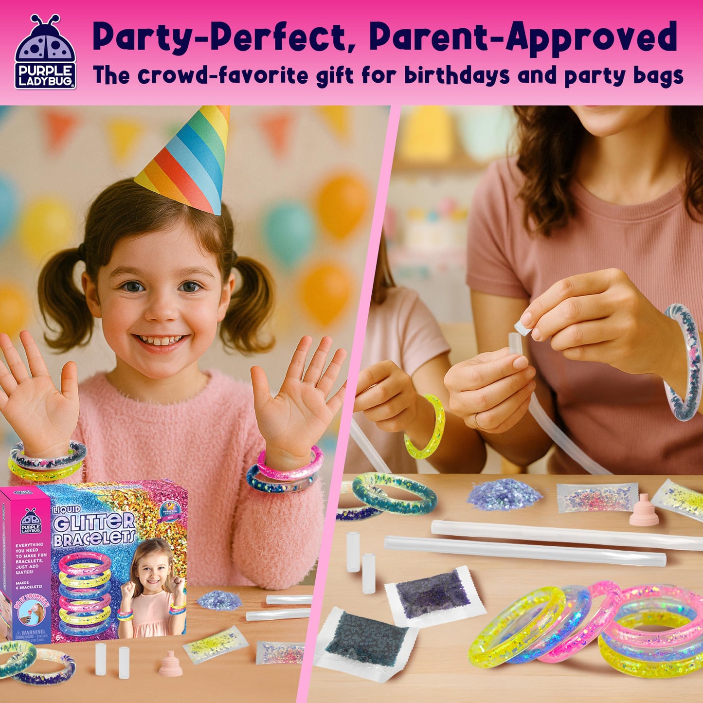 PURPLE LADYBUG Make Your Own Bracelet Making Kit for Girls - Creative Glitter Bracelet Craft Kit, DIY Jewelry-Making Set with Ge