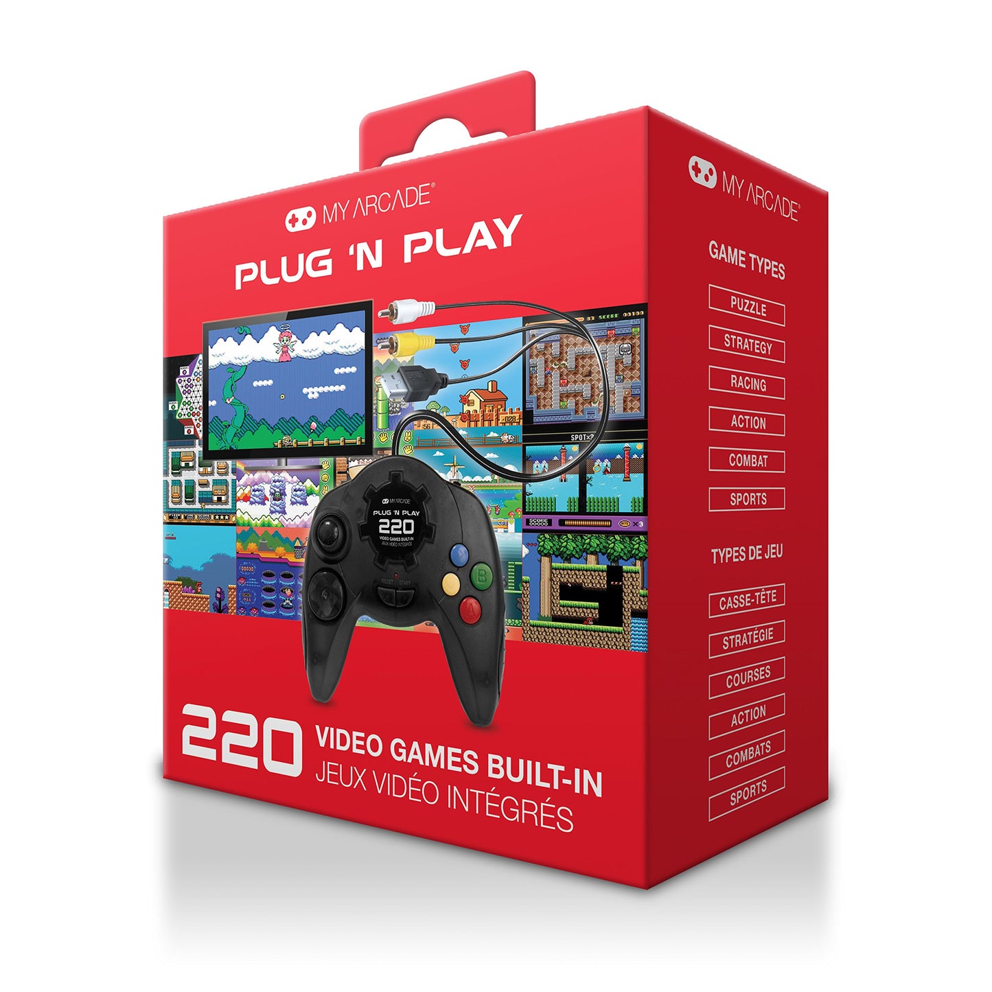 My Arcade Plug N Play Tv Game Console: 220 Retro Style Games, Plugs Into Tv, Battery Or Usb Powered, Ergonomic Controller Shape,