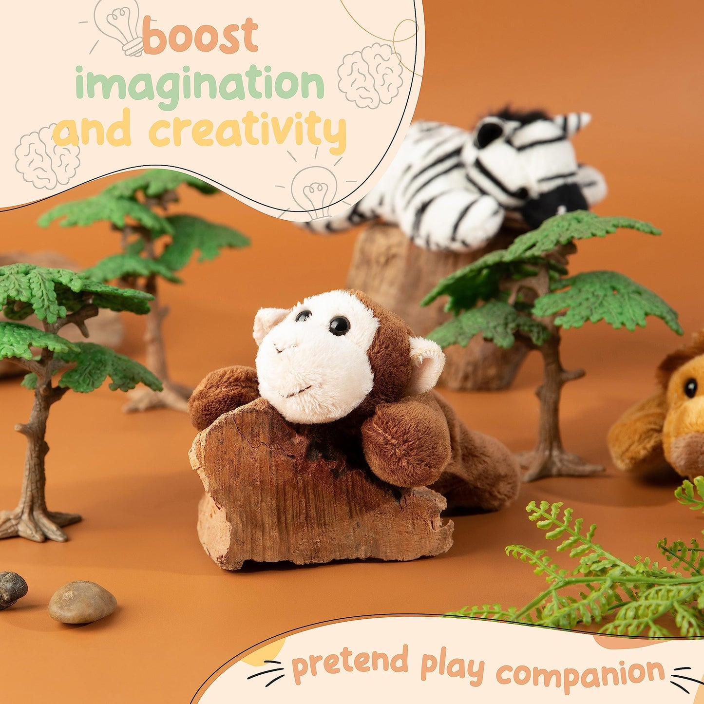 Forest & Twelfth Stuffed Monkey, Single Mini Stuffed Animal Plush Toy For Kids, Jungle Party Favors And Goody Bags, Classroom Tr