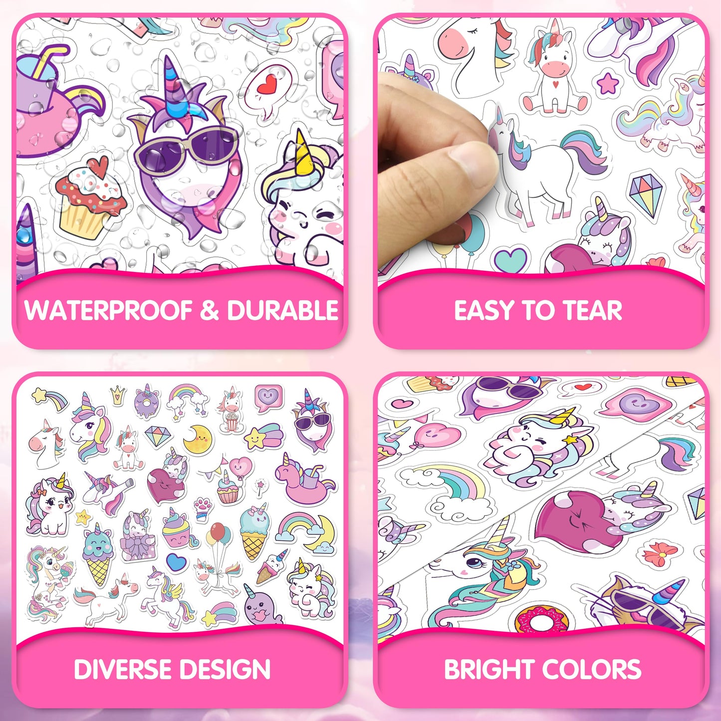 Linaye 24 Sheets Unicorn Stickers For Kids Girls, 1100 Pcs Cute Unicorn Stickers For Scrapbooking,Water Bottles,Envelopes,Gifts
