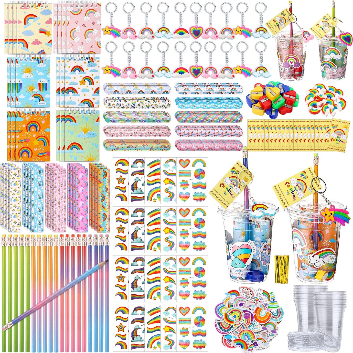 Noveread 251 Pcs Party Favors Set Includes Drink Gift Cup Mini Notebooks Pencils Heart Eraser Pencil Sharpener Slap Bracelets Ru