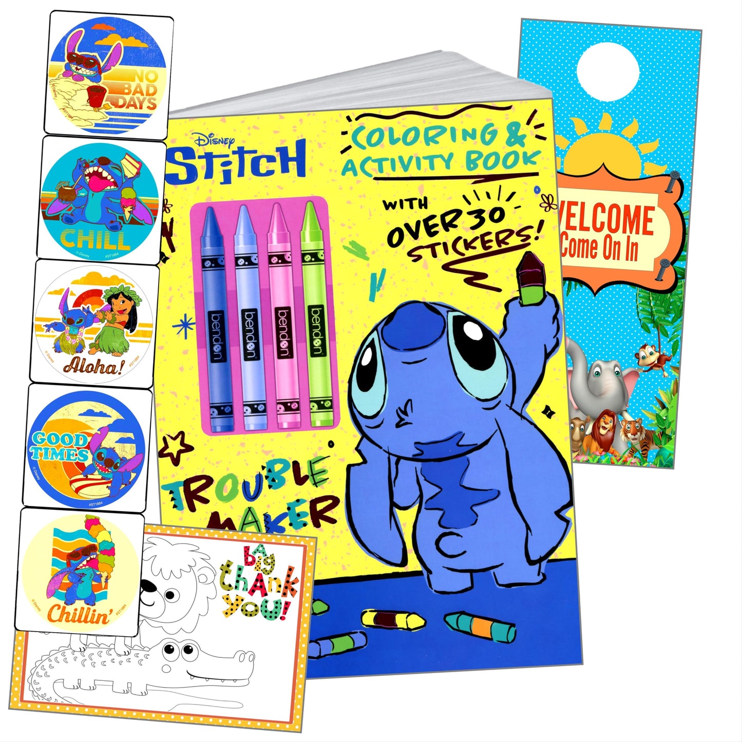 Lilo & Stitch Coloring and Activity Sticker Book - Bundle Includes Stich Coloring Book & Stickers, Thank You Card Craft, and Mor
