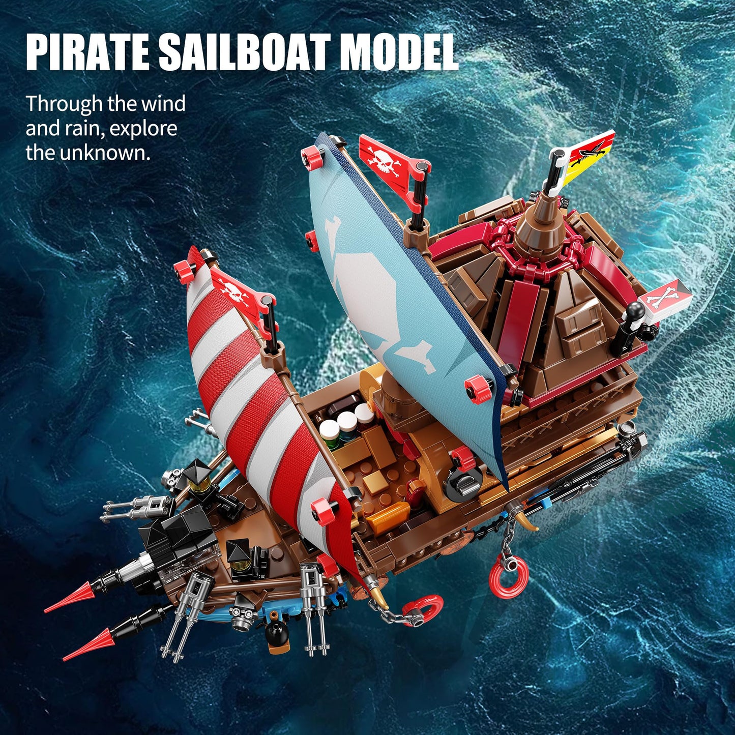 Tycole Pirate Ship Building Block Set With Lights,Creative Pirate Toys Compatible With Legos,Modern Boat Model Set,Idea Christma