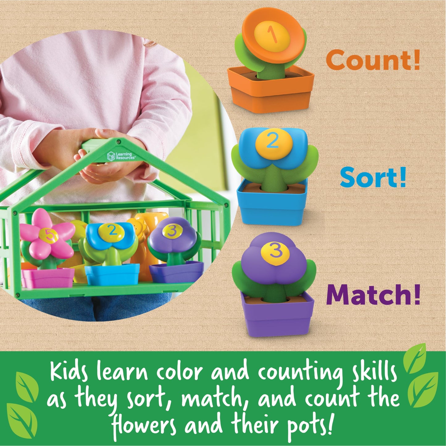 Learning Resources Growing Greenhouse Playset, Montessori Toys, Green, Ages 18 Months+, Model LER3605, 12 Pieces