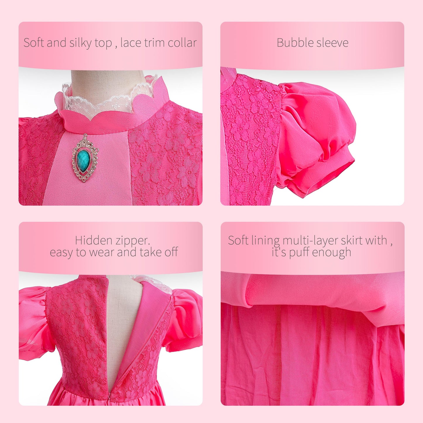 Isswya Princess Peach Dresses For Kids Cosplay Super Brother Pink Princess Peach Costume Halloween Birthday Party Dress Up 11-12