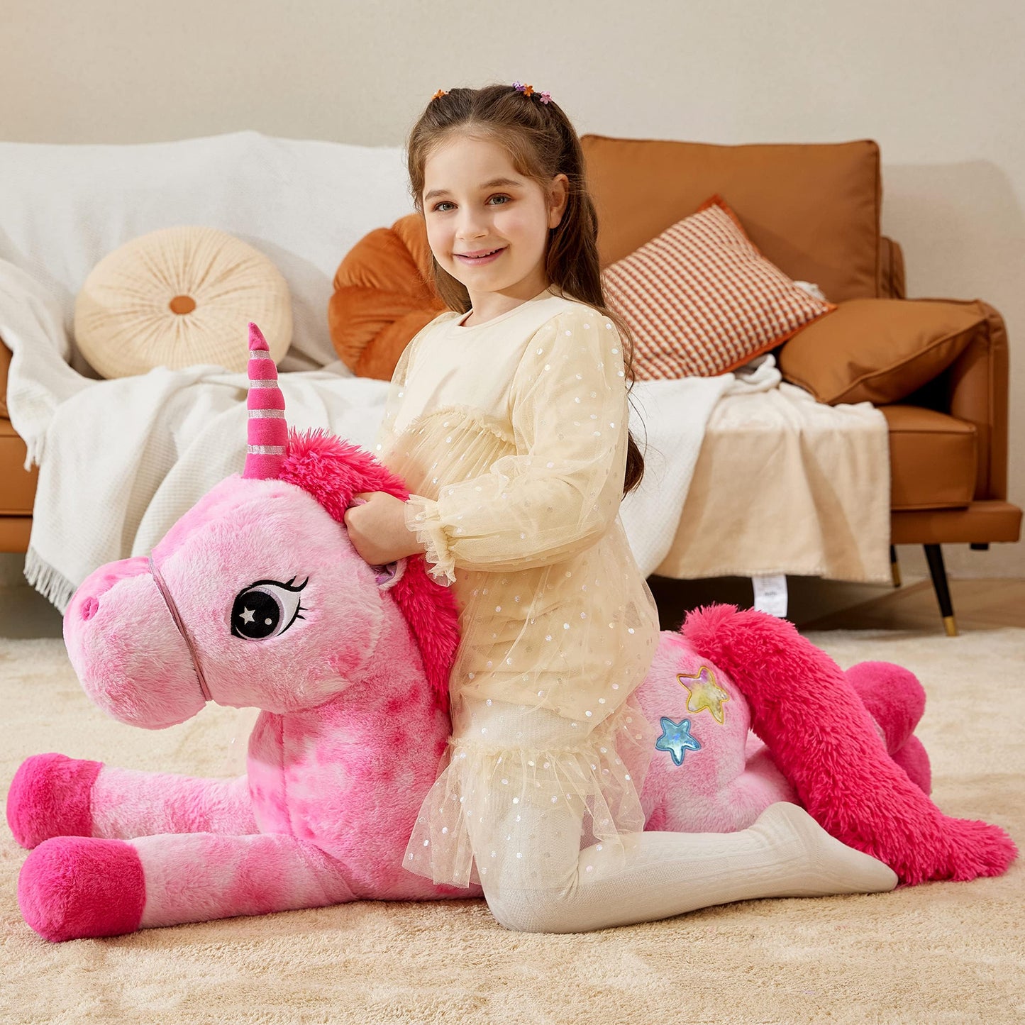 Ikasa Giant Unicorn Stuffed Animal Plush Toys, Licorne Soft Toy Large Cute Huge Big Size Jumbo Kawaii Fluffy Plushy Fat Oversized Plushie,Gifts For Kids Girls (Pink, 43 Inches)