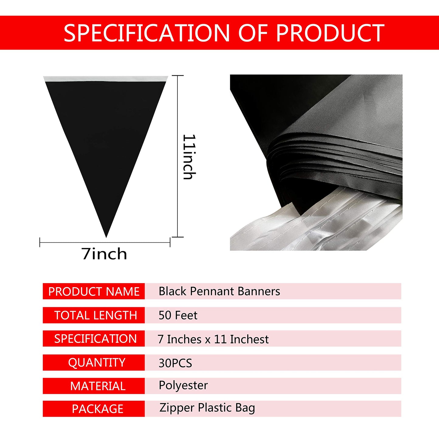 Tsmd Solid Black Pennant Banners Flags String Diy Bunting Flags,Party Decorations For Grand Opening,Kids Birthday,Party Events C