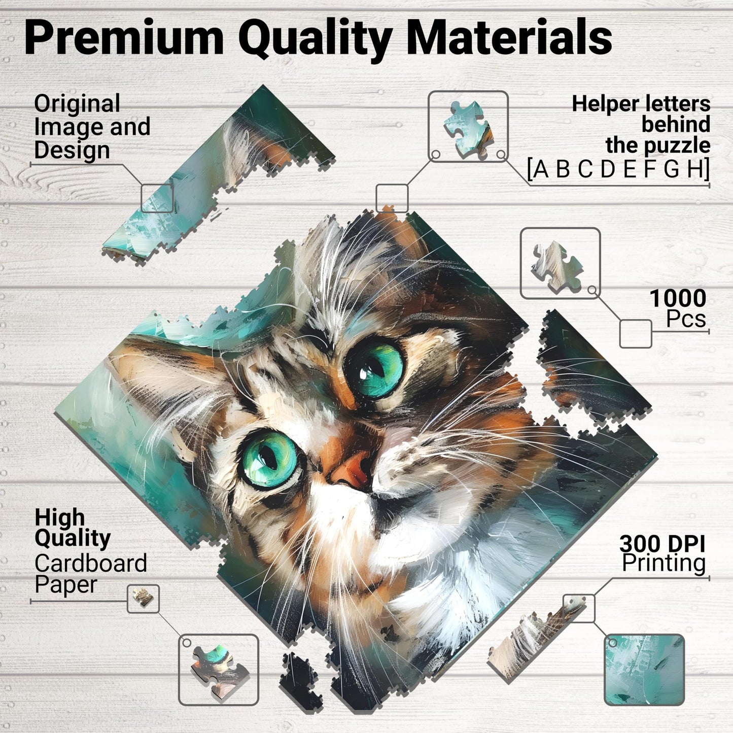 1000 Piece Cat Puzzle For Adults, Oliver'S Emerald Stare, 20X28 Inches, Jigsaw Puzzles 1000 Pieces, High-Resolution 300 Dpi, Inc