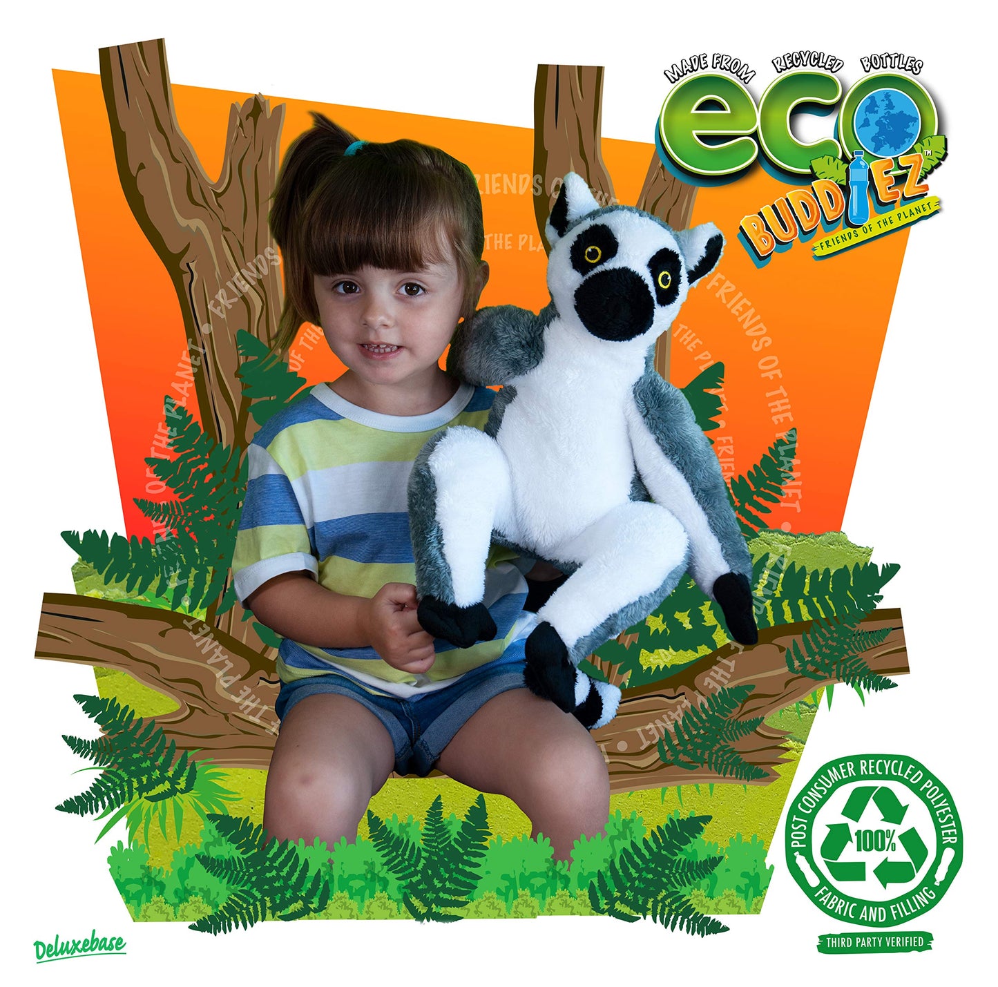 Ecobuddiez - Ring Tailed Lemur From Deluxebase. 12 Inch Ring Tailed Lemur Plush Toy. Eco Friendly Child Safe Lemur Stuffed Animal Made From Recycled Plastic Bottles.
