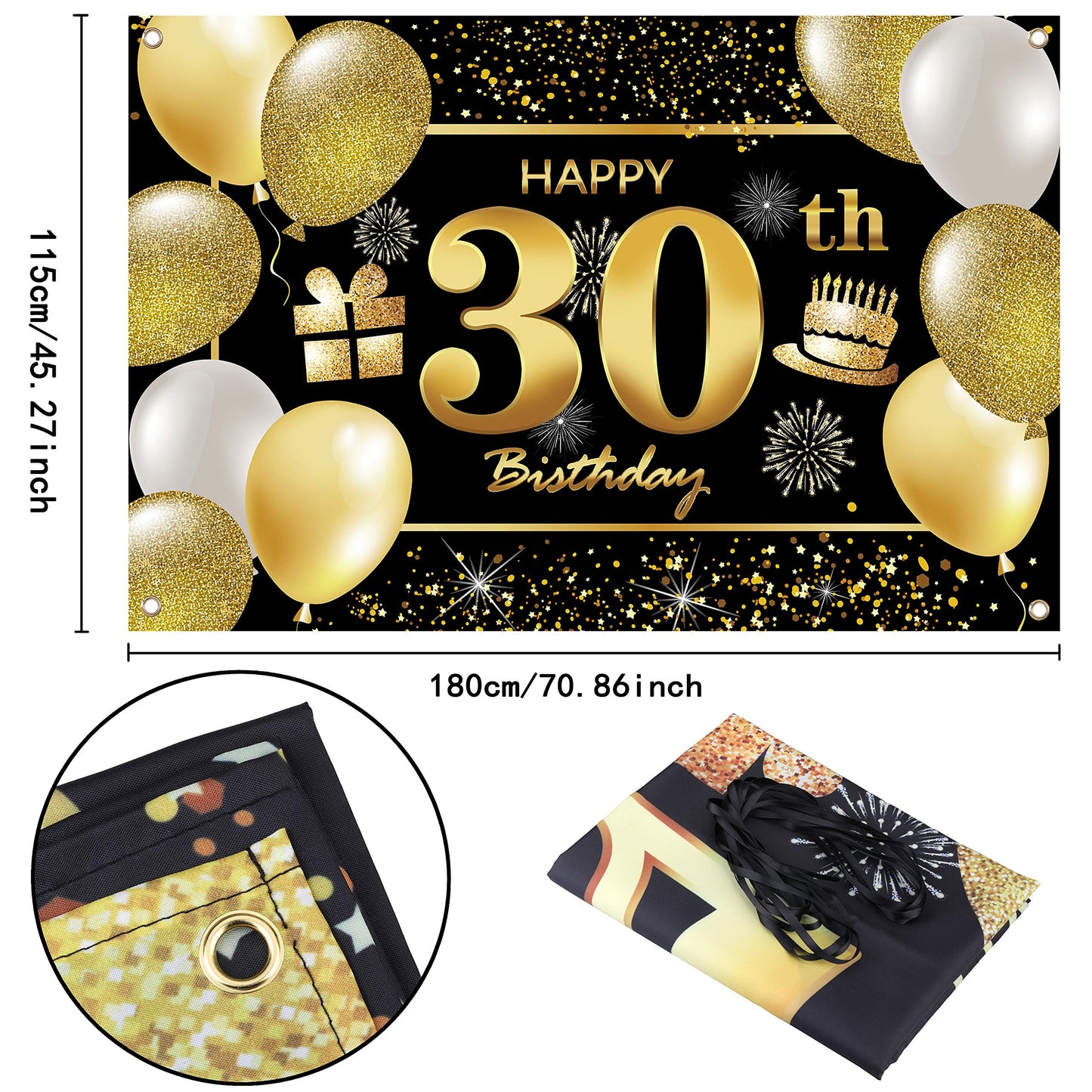 IMISI 30th Birthday Banner - Polyester Decorations for Men's Party Backdrop