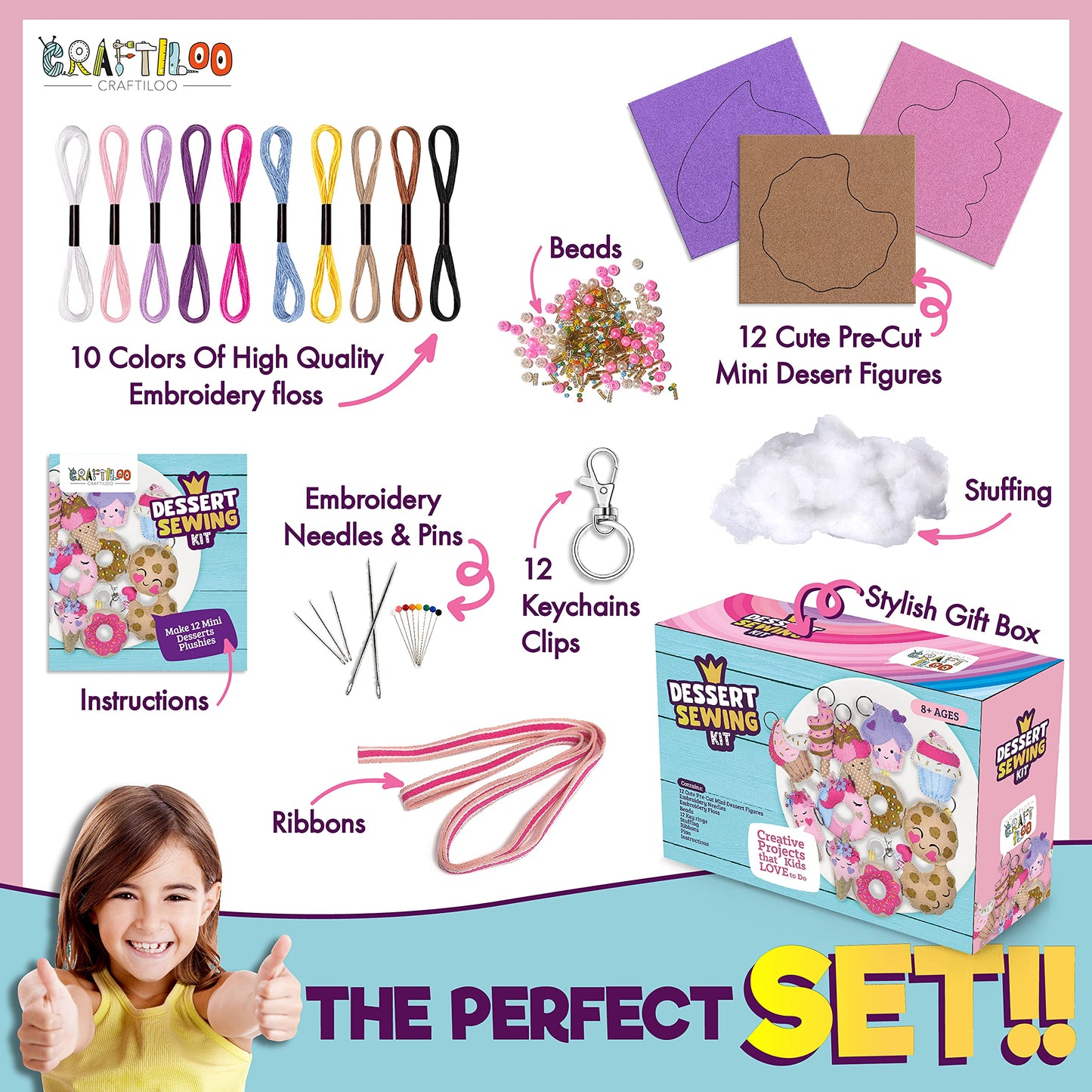12 Pre-Cut Mini Treats Dessert Fun Kids Sewing Kit for Kids Ages 8-12 Children Beginners Sewing kit kid crafts Make Your Own Fel