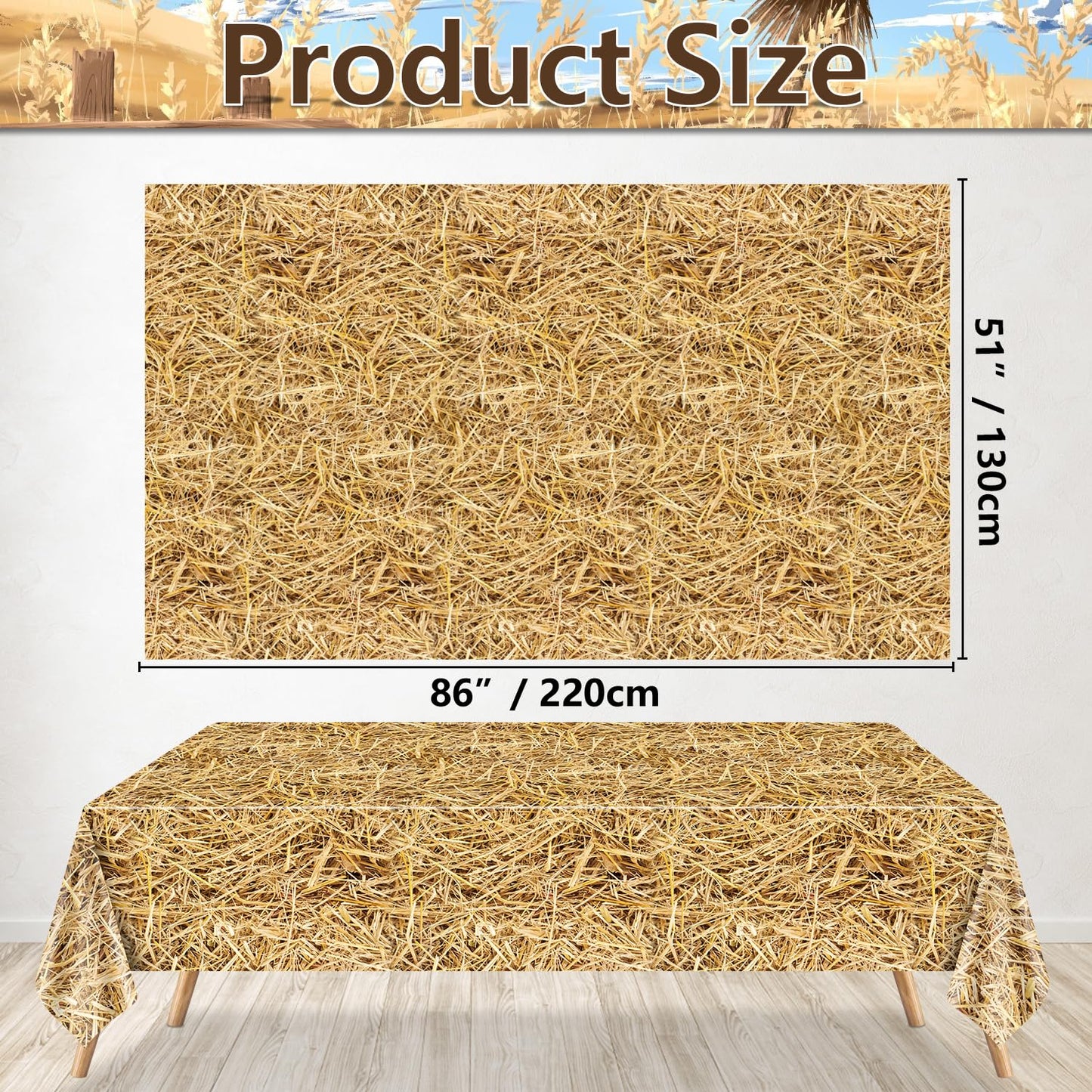 PTECDROTS 4Pcs Straw Tablecovers, Westtern Theme Birthday Tablecloths Plastic Farm Hay Table Cloths for Cowboy Western Party Sup
