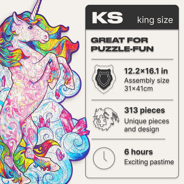 Unidragon Wooden Jigsaw Puzzles - Inspiring Unicorn, 313 Pcs, King Size 12.2'X16.1', Beautiful Gift Package, Unique Shape Best Gift For Adults And Kids