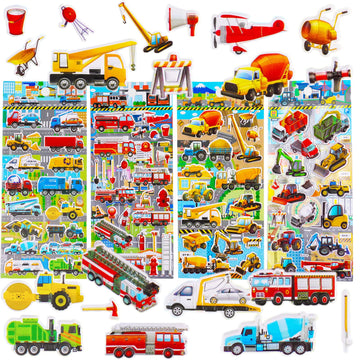 Puffy Truck Stickers For Toddlers Kids Boys Vehicles With Fire Truck Construction Truck Garbage Trash Truck Tractor Digger Bulldozer,3D Foam Car Stickers For Party Favors Potty Training Rewards,Reusable Puff Stickers,4 Sheets.