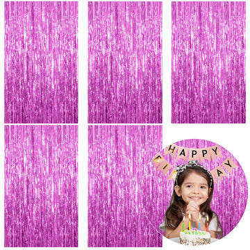 5 Pack Foil Curtain Backdrop Metallic Tinsel Foil Fringe Curtains Photo Booth Props for Birthday Wedding Engagement Baby Shower 