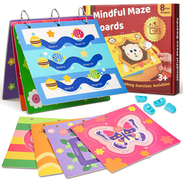 GiftAmaz Mindful Maze Boards - Calming Toys for Kids, Finger Path Breathing, Cardboard, Multiple Colors, Model M-001B, Ages 3+