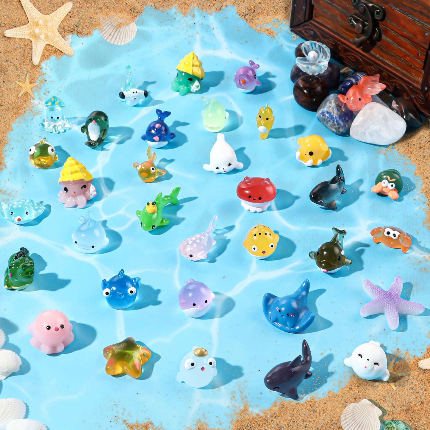 DIYDEC 36pcs Mini Ocean Resin Animals Tiny Sea Animals Figurines Marine Miniature Plastic Animals Aquarium Ornaments Decorations