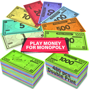 Play Money Suitable For Monopoly Board Game – 480 Pcs Of 60 Each Bill Denomination – Double Sides Printing Paper Money For Pretend Play Cashier, Monopoly Money Refill Packs - 480 Pcs