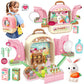 Smilesskiddo Pet Carrier Backpack Toy, 3 In 1 Care Playset, Pretend Play Accessories & Hair Dryer Toy, Rabbit Role Play Set For