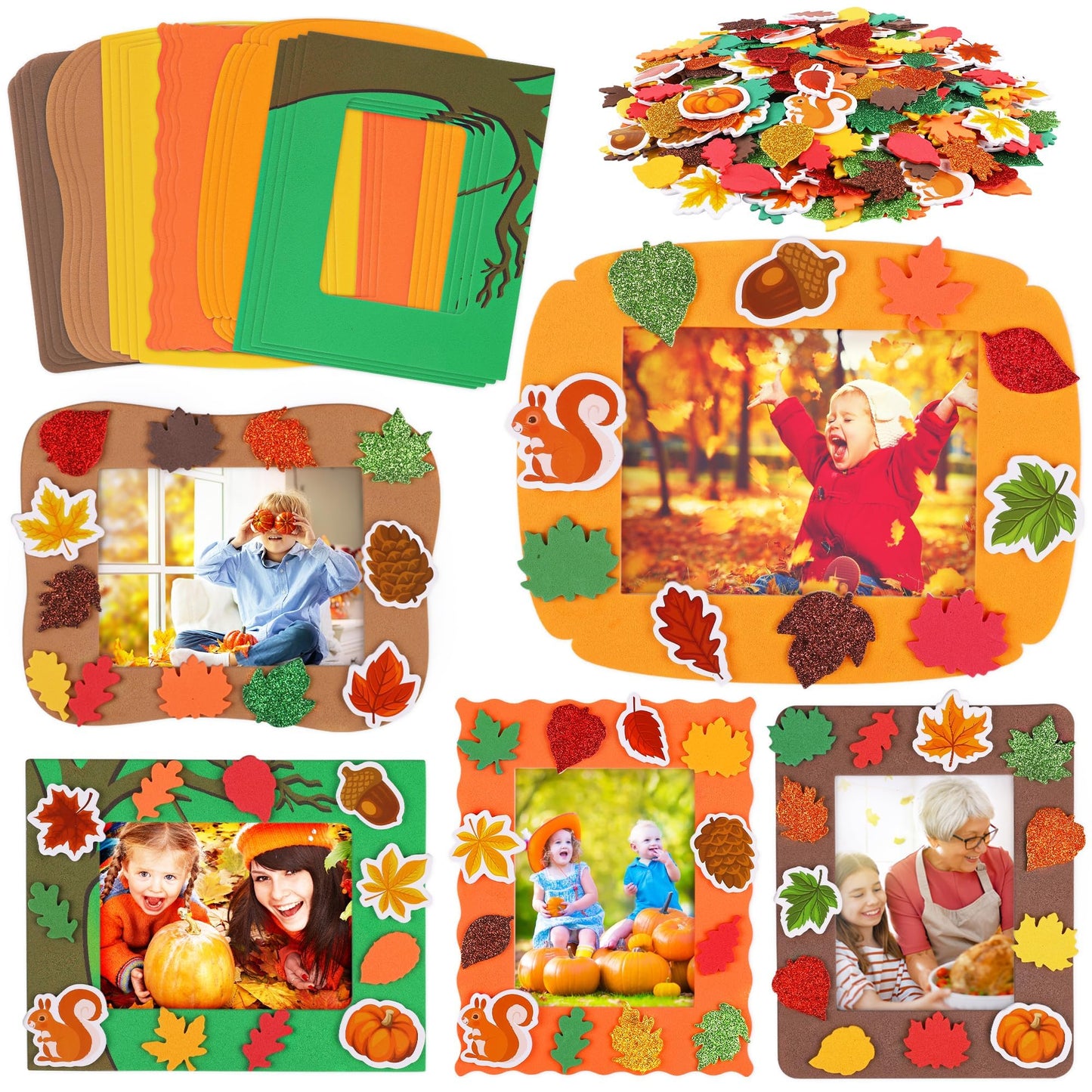 Fovths 24 Packs Fall Foam Picture Frame Kits Thanksgiving DIY Frame Crafts Fall Leaf Picture Craft Autumn Theme Picture Frames w