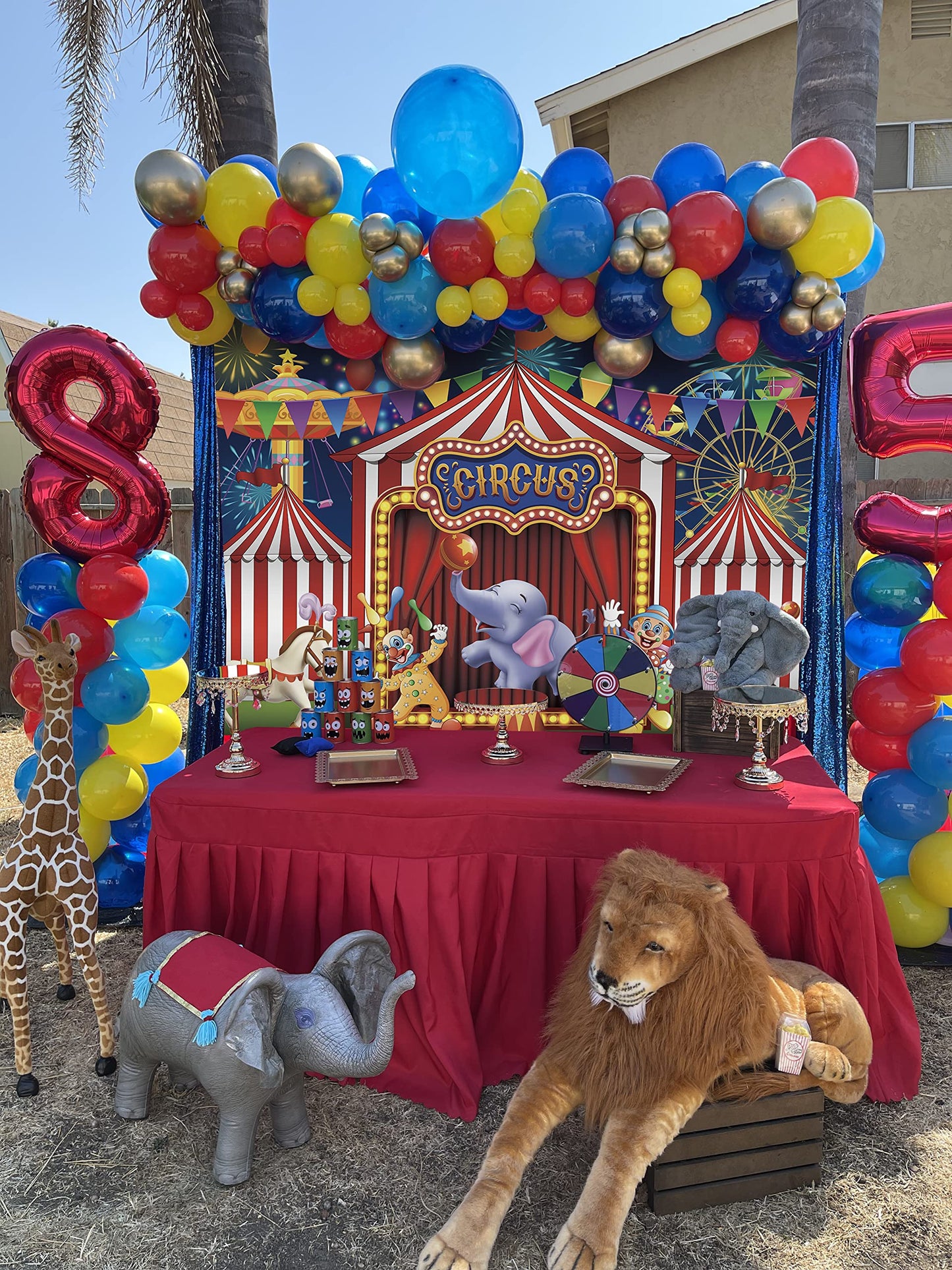 8X6Ft Red Circus Backdrop Amusement Park Tents Stratus Playground Carnival Carousel Kids Boy Girl 1St First One Birthday Party B