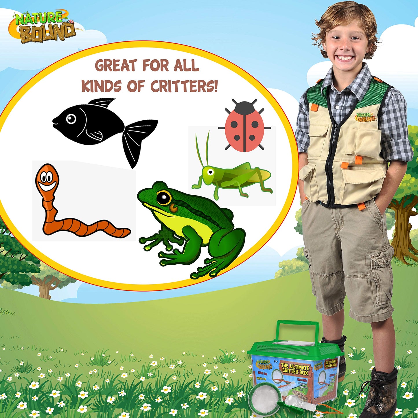 Nature Bound - Ultimate Critter Box Habitat Kit For Indoor/Outdoor Insect Collecting - Includes Net, Tweezers, And Magnifier - Gift For Boys And Girls Green