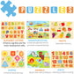 Asher and Olivia Premium Puzzles Set - 7 Pack with Learning Clock, Wood, Includes Alphabet, Numbers, Shapes, Animals, Cars, Fruits