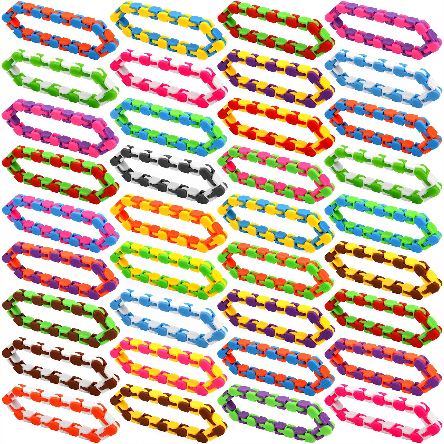 Neureyte 92 Pack 24 Links Wacky Tracks Snap and Click Fidget Toys,Fidget Snake Toy for Party Favors,Plastic Chains Finger Sensor