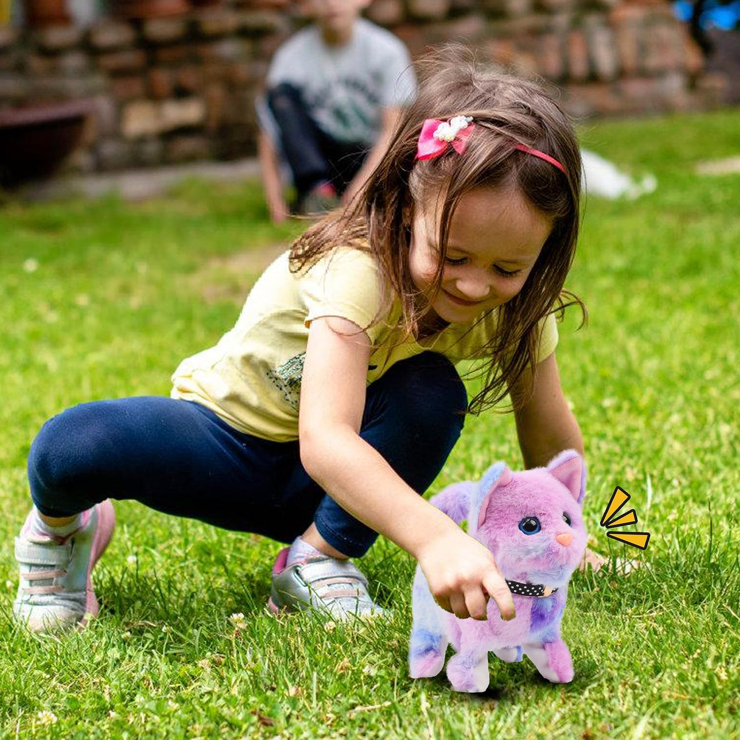Easfan Walking Kitty Stuffed Animal Interactive Rainbow Cat Meowing Tail Wagging Head Nodding Educational Plush Toy Easter Christmas Birthday Gifts For Toddlers Kids Girls, 7'