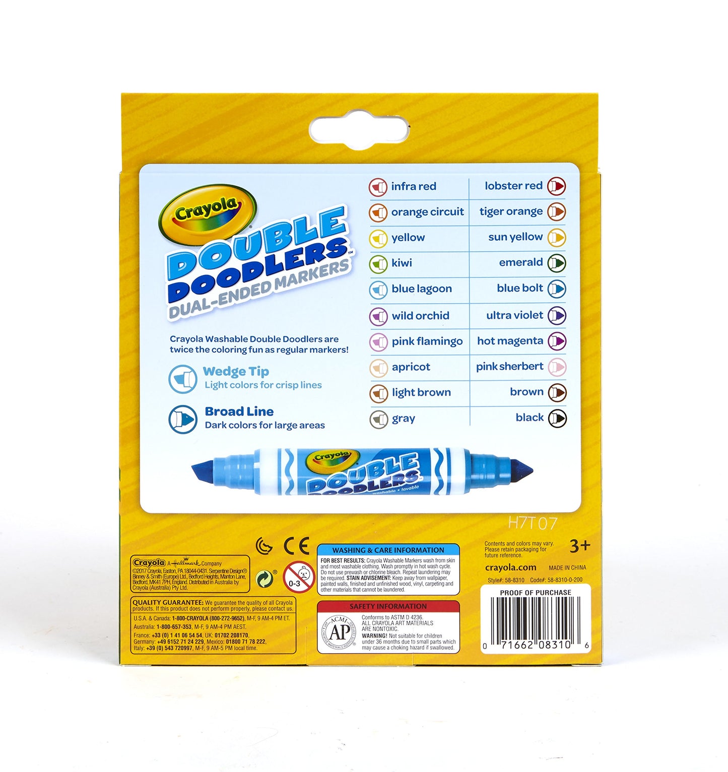 Crayola Dual-Tip Washable Markers, 10 Count, Assorted Colors, Broad Line & Chisel Tip, Plastic, Model 58-8310