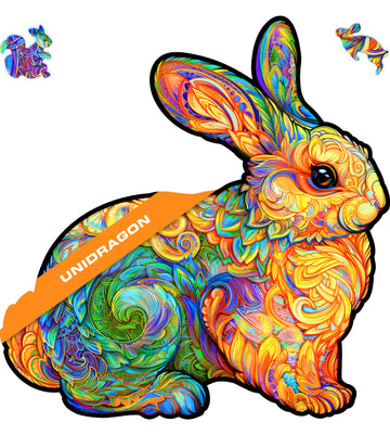 Unidragon Original Wooden Jigsaw Puzzles - Precious Rabbit, 106 Pieces, Small Size 8.6'X9', Beautiful Gift Package, Unique Shape Best Gift For Adults And Kids