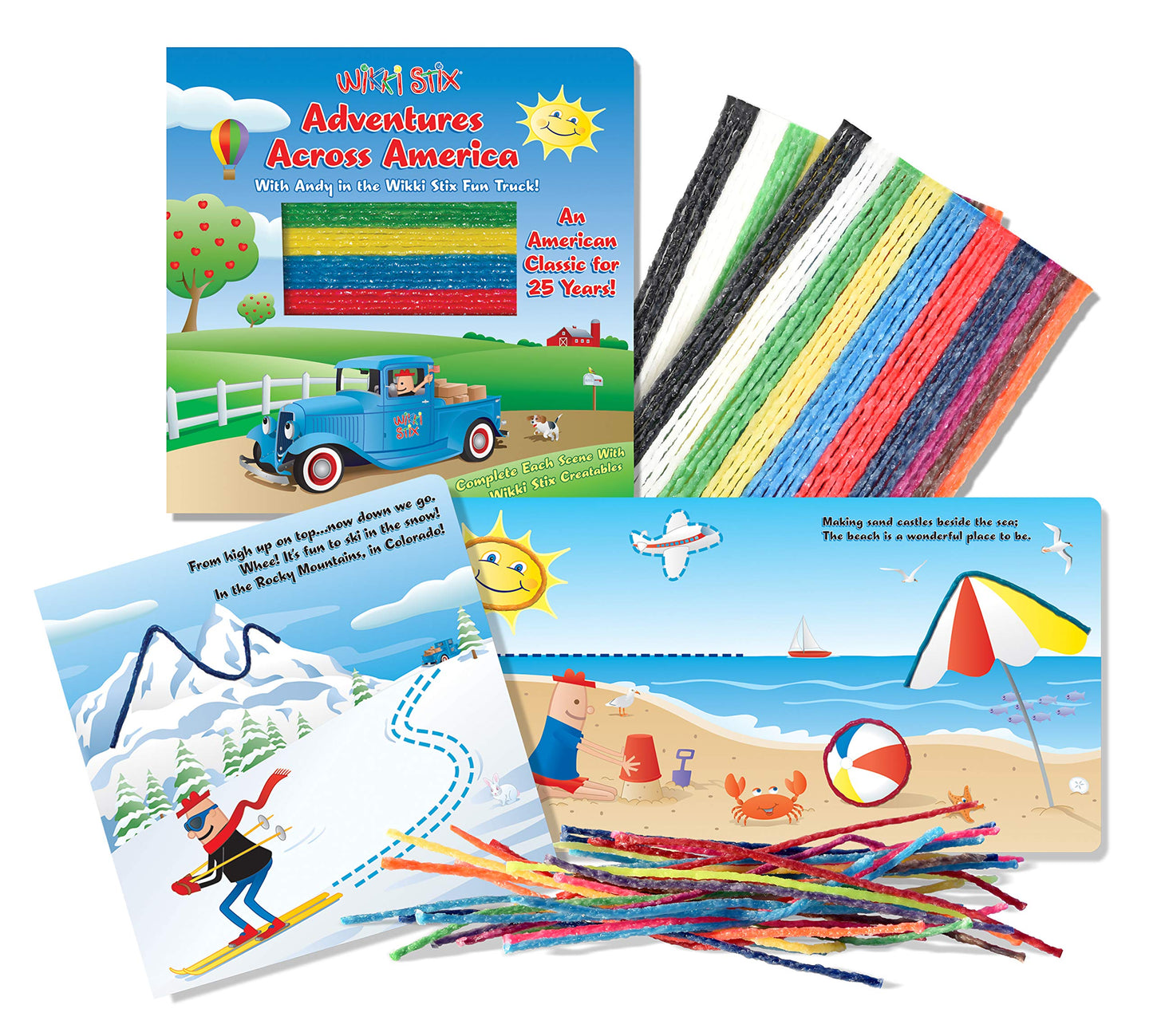 Wikki Stix Adventures Across America Board Book - Travel Essential For Preschoolers! Includes 36 To Use When Traveling Across Am