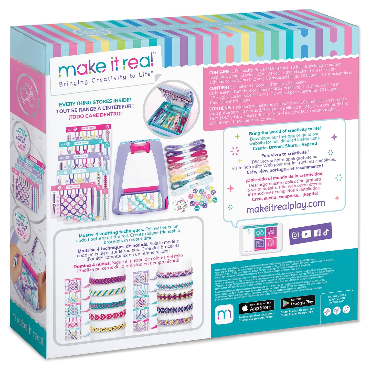 Make It Real Friendship Bracelet Maker Kit - Craft Up to 20 Stylish Bracelets with 100 Beads & Threads - Fun DIY Jewelry Set for