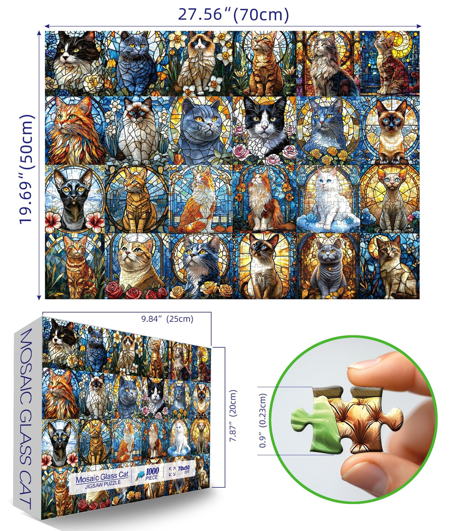 Blueforest Stained Glass Puzzle Cats Puzzles For Adults 1000 Pieces, Impossible Hard Difficult Challenging Puzzles For Adults, C